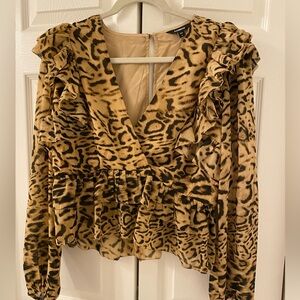 Express ruffle tiered peplum blouse animal print blouse